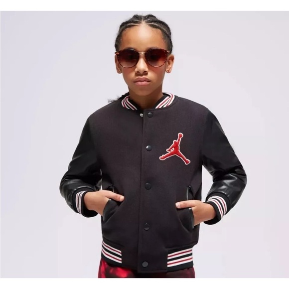 Jordan Flight Unisex Kids Varsity Jacket Size S Black /Red - Picture 1 of 10